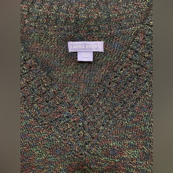 Laura Scott V Neck Sweater Fitted Pullover Size Medium Black & Rainbow Yarn - Picture 3 of 4